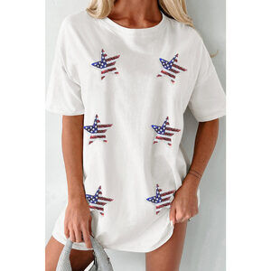 US Flag Star Round Neck Half Sleeve Oversize T-Shirt